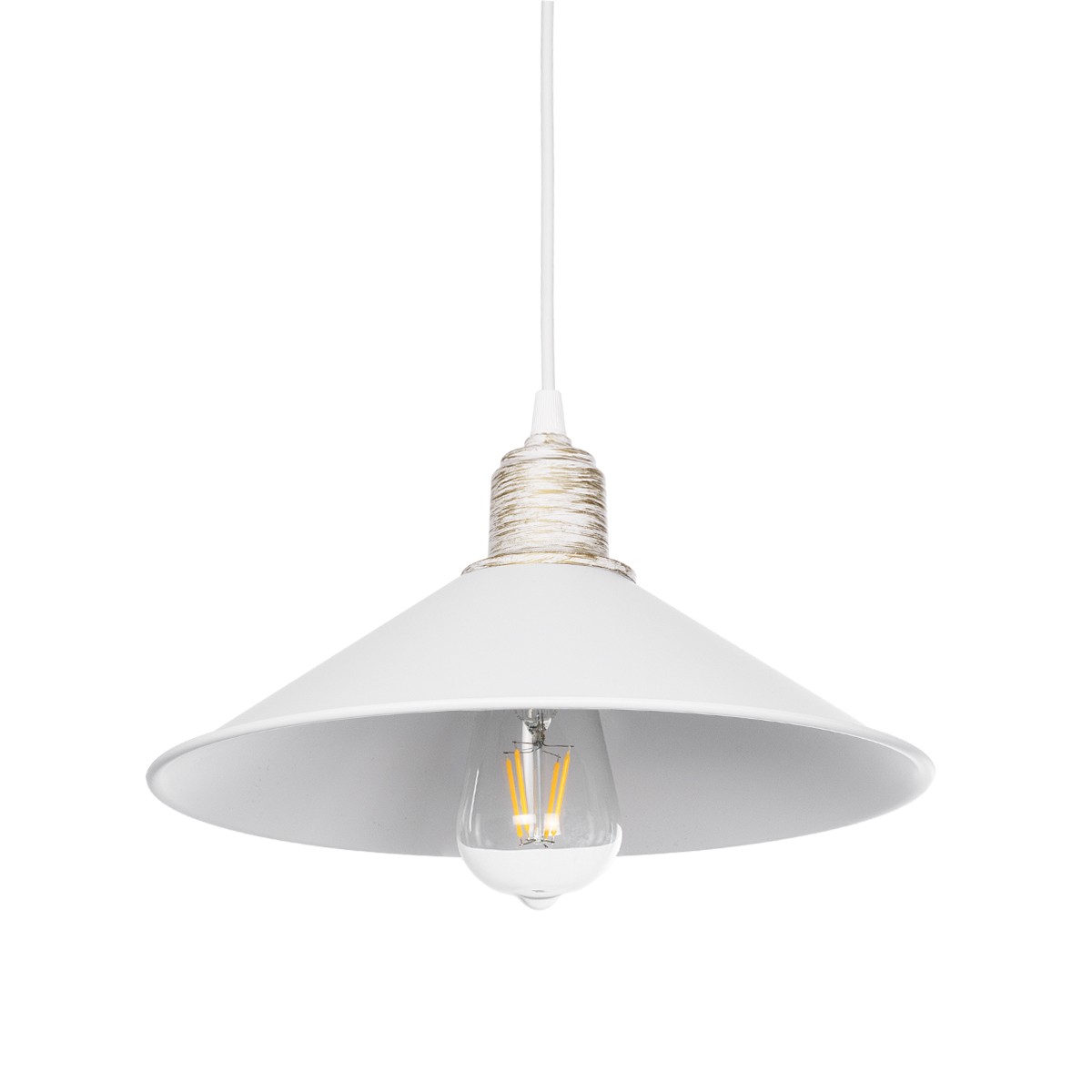 GloboStar® FERRO 203-0083 Μοντέρνο Κρεμαστό Φωτιστικό Καμπάνα Μονόφωτο 1 x E27 IP20 Λευκό & Χρυσό Πλαστικό - Μ30 x Π30 x Υ15cm