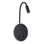 GloboStar® GOOSE 60883 Μοντέρνο Φωτιστικό Τοίχου - Απλίκα Ξενοδοχείου Bed Side LED 6W 600lm 36° & 360° AC 220-240V - Reading Light & 360° Κρυφός Φωτισμός - Φορτιστής USB 3A - Μ15.5 x Π15 x Υ30.5cm - Φυσικό Λευκό 4500K - Μαύρο - 3 Xρόνια Εγγύηση