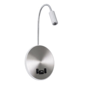 GloboStar® GOOSE 60884 Μοντέρνο Φωτιστικό Τοίχου - Απλίκα Ξενοδοχείου Bed Side LED 6W 600lm 36° & 360° AC 220-240V - Reading Light & 360° Κρυφός Φωτισμός - Φορτιστής USB 3A - Μ15.5 x Π15 x Υ30.5cm - Φυσικό Λευκό 4500K - Ασημί Νίκελ - 3 Xρόνια Εγγύηση