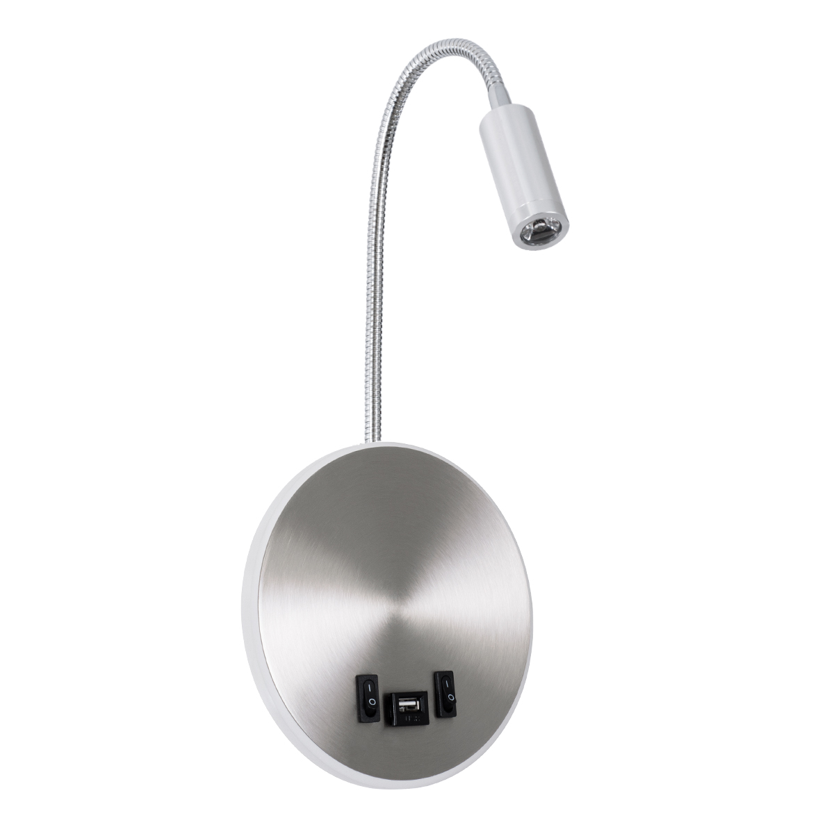 GloboStar® GOOSE 60884 Μοντέρνο Φωτιστικό Τοίχου - Απλίκα Ξενοδοχείου Bed Side LED 6W 600lm 36° & 360° AC 220-240V - Reading Light & 360° Κρυφός Φωτισμός - Φορτιστής USB 3A - Μ15.5 x Π15 x Υ30.5cm - Φυσικό Λευκό 4500K - Ασημί Νίκελ - 3 Xρόνια Εγγύηση