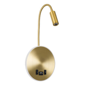 GloboStar® GOOSE 60885 Μοντέρνο Φωτιστικό Τοίχου - Απλίκα Ξενοδοχείου Bed Side LED 6W 600lm 36° & 360° AC 220-240V - Reading Light & 360° Κρυφός Φωτισμός - Φορτιστής USB 3A - Μ15.5 x Π15 x Υ30.5cm - Φυσικό Λευκό 4500K - Χρυσό Βούρτσας - 3 Xρόνια Εγγύηση