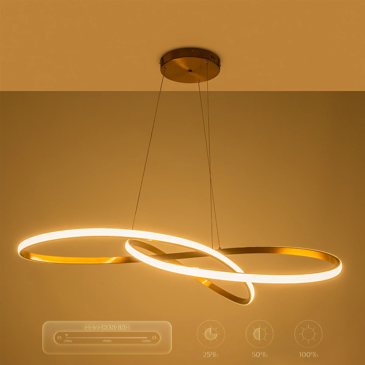 GLOBOSTAR® DEXTER 60920 Μοντέρνο Κρεμαστό Φωτιστικό Οροφής LED 120W 13440lm 300° AC 220-240V IP20 Ρυθμιζόμενο Λευκό CCT με Χειριστήριο από 2700K έως 6000K Dimmable - Lumileds SMD Chip - Χρυσό Βούρτσας - Μ103 x Π103 x Υ30cm - 3 Χρόνια Εγγύηση - Image 11