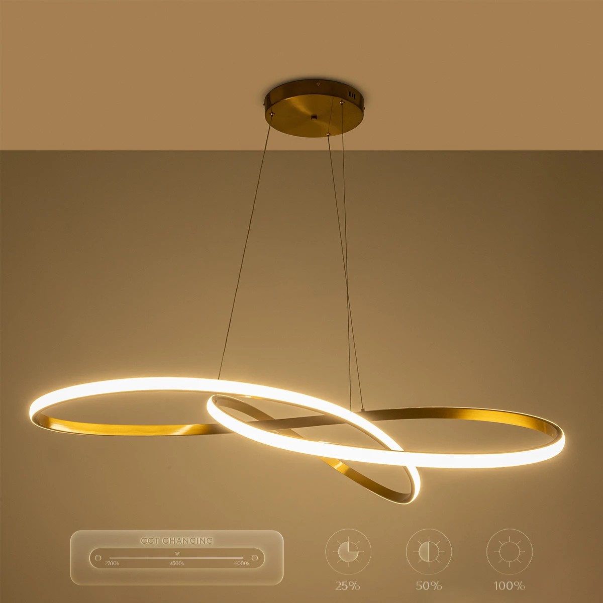 GLOBOSTAR® DEXTER 60920 Μοντέρνο Κρεμαστό Φωτιστικό Οροφής LED 120W 13440lm 300° AC 220-240V IP20 Ρυθμιζόμενο Λευκό CCT με Χειριστήριο από 2700K έως 6000K Dimmable - Lumileds SMD Chip - Χρυσό Βούρτσας - Μ103 x Π103 x Υ30cm - 3 Χρόνια Εγγύηση - Image 12