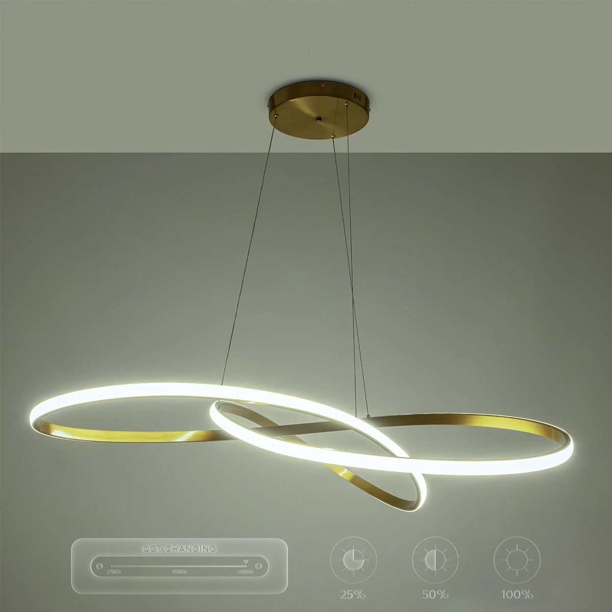 GLOBOSTAR® DEXTER 60920 Μοντέρνο Κρεμαστό Φωτιστικό Οροφής LED 120W 13440lm 300° AC 220-240V IP20 Ρυθμιζόμενο Λευκό CCT με Χειριστήριο από 2700K έως 6000K Dimmable - Lumileds SMD Chip - Χρυσό Βούρτσας - Μ103 x Π103 x Υ30cm - 3 Χρόνια Εγγύηση - Image 13