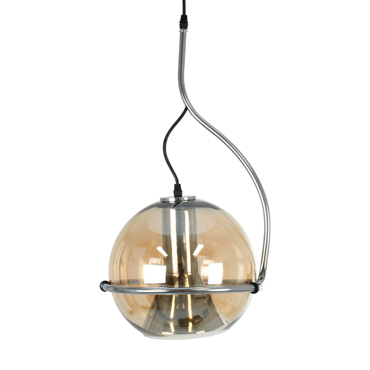 GloboStar® GLASSO 60927 Μοντέρνο Κρεμαστό Φωτιστικό Μπάλα Μονόφωτο 1 x E27 IP20 Μελί Γυαλί με Ασημί Μέταλλο - Μ27 x Π27 x Υ52cm - Image 3