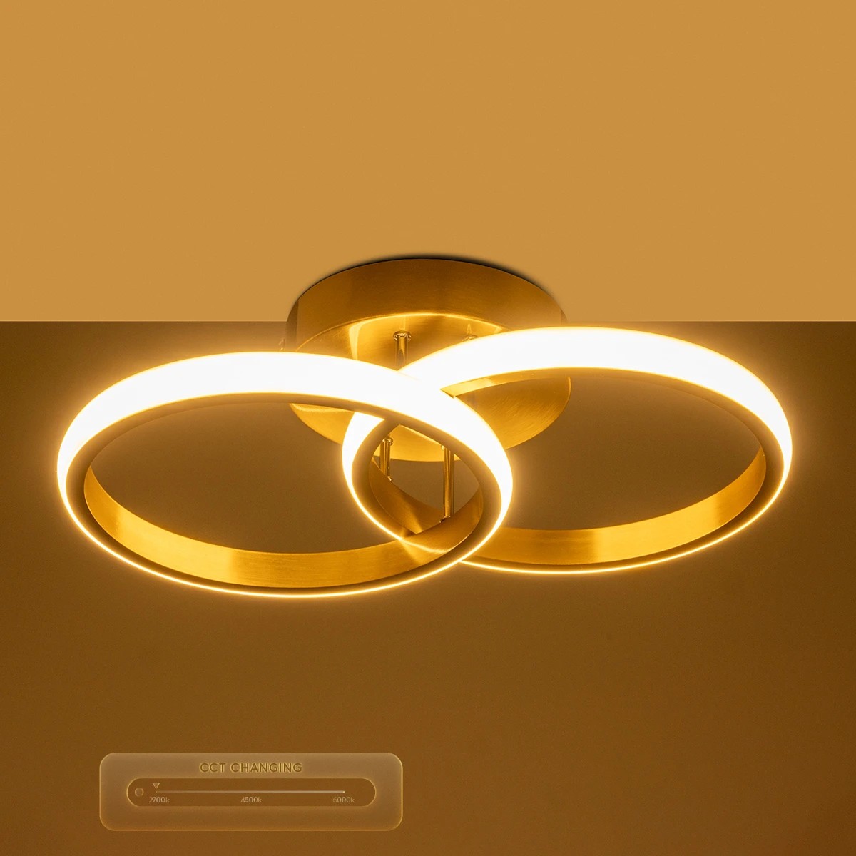 GloboStar® CORA 61060 Φωτιστικό Οροφής Design LED CCT 18W 2160lm 300° AC 220-240V - Εναλλαγή Φωτισμού μέσω Διακόπτη On/Off All In One Ψυχρό 6000k+Φυσικό 4500k+Θερμό 2700k Μ36 x Π20.5 x Υ7cm - Χρυσό Βούρτσας - Image 6