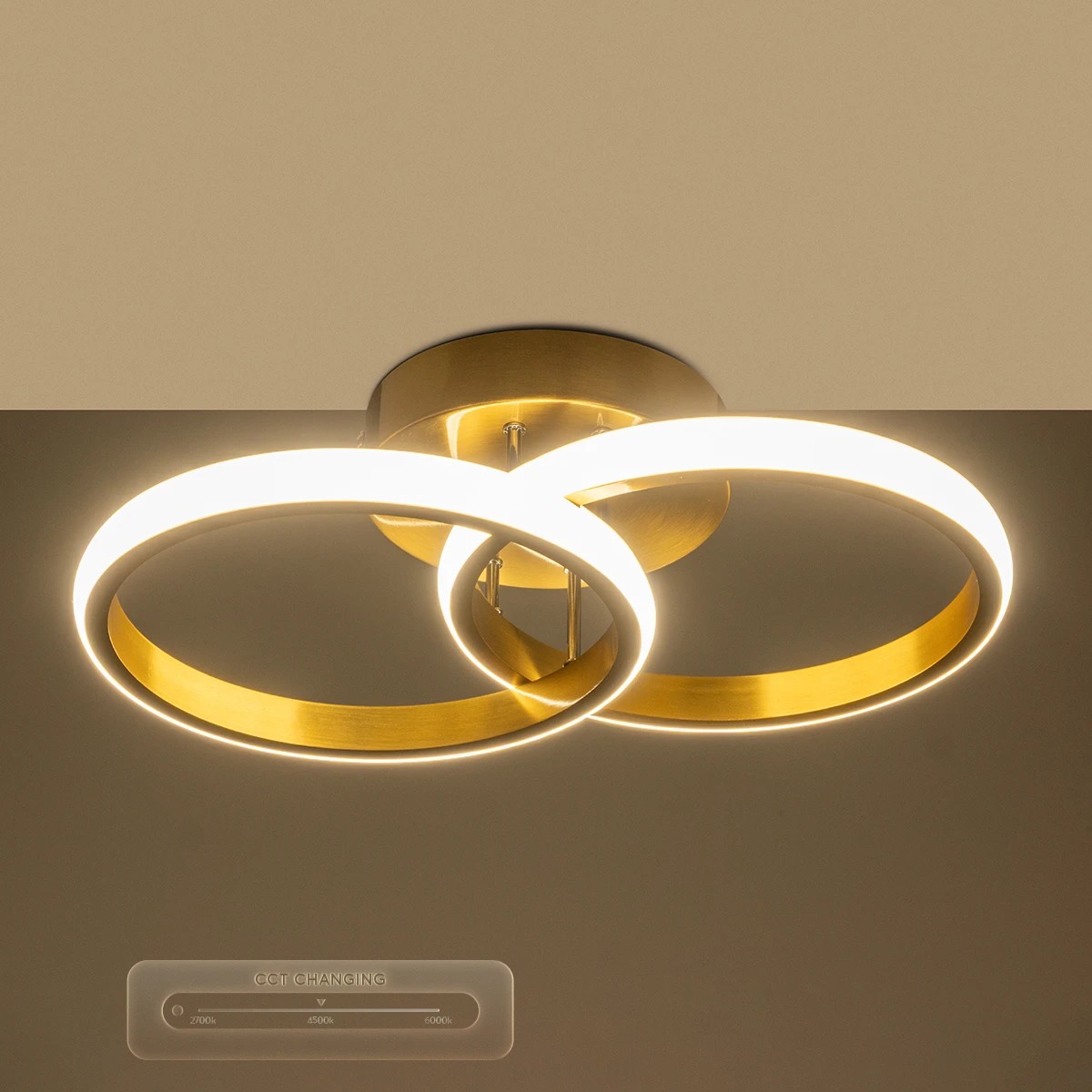 GloboStar® CORA 61060 Φωτιστικό Οροφής Design LED CCT 18W 2160lm 300° AC 220-240V - Εναλλαγή Φωτισμού μέσω Διακόπτη On/Off All In One Ψυχρό 6000k+Φυσικό 4500k+Θερμό 2700k Μ36 x Π20.5 x Υ7cm - Χρυσό Βούρτσας - Image 7