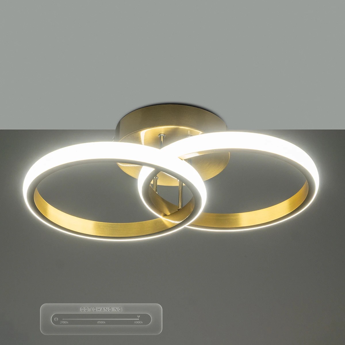 GloboStar® CORA 61060 Φωτιστικό Οροφής Design LED CCT 18W 2160lm 300° AC 220-240V - Εναλλαγή Φωτισμού μέσω Διακόπτη On/Off All In One Ψυχρό 6000k+Φυσικό 4500k+Θερμό 2700k Μ36 x Π20.5 x Υ7cm - Χρυσό Βούρτσας - Image 8