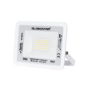 GloboStar® ATLAS 61414 Επαγγελματικός Προβολέας LED 30W 3600lm 120° AC 220-240V - Αδιάβροχος IP67 - Μ16 x Π2.5 x Υ12.5cm - Λευκό - Φυσικό Λευκό 4500K - LUMILEDS Chips - TÜV Rheinland Certified - 5 Years Warranty