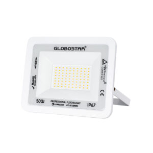 GloboStar® ATLAS 61421 Επαγγελματικός Προβολέας LED 50W 5750lm 120° AC 220-240V - Αδιάβροχος IP67 - Μ21 x Π3.5 x Υ16cm - Λευκό - Θερμό Λευκό 2700K - LUMILEDS Chips - TÜV Rheinland Certified - 5 Years Warranty