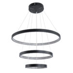 GloboStar® DIAMOND TRIO 61523 Κρεμαστό Φωτιστικό Δαχτυλίδι-Κύκλος LED CCT 100W 11200lm 360° AC 220-240V - Εναλλαγή Φωτισμού μέσω Τηλεχειριστηρίου All In One Ψυχρό 6000k+Φυσικό 4500k+Θερμό 2700k Dimmable Φ25+40+60cm - Μαυρο - 3 Χρόνια Εγγύηση