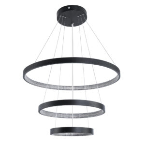 GloboStar® DIAMOND TRIO 61523 Κρεμαστό Φωτιστικό Δαχτυλίδι-Κύκλος LED CCT 100W 11200lm 360° AC 220-240V - Εναλλαγή Φωτισμού μέσω Τηλεχειριστηρίου All In One Ψυχρό 6000k+Φυσικό 4500k+Θερμό 2700k Dimmable Φ25+40+60cm - Μαυρο - 3 Χρόνια Εγγύηση