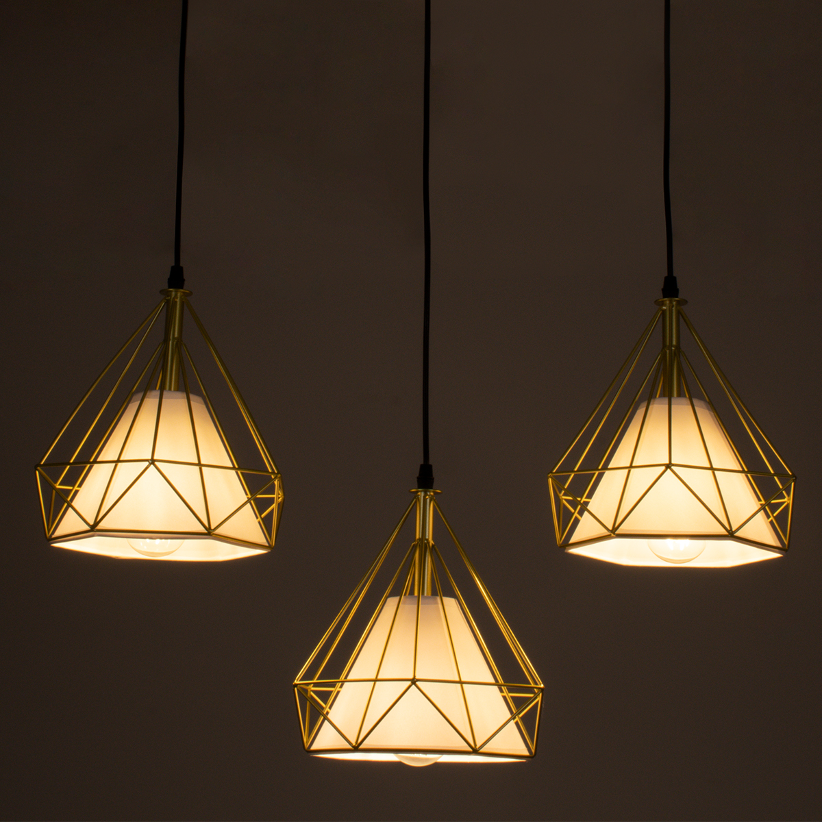 GloboStar® EIFFEL 61571 Vintage Κρεμαστό Φωτιστικό Ράγα Τρίφωτο 3 x E27 IP20 Χρυσό Μέταλλο με Λευκό Ύφασμα - Μ68 x Π25 x Υ130cm - Image 2