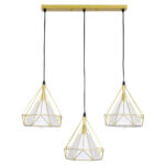 GloboStar® EIFFEL 61571 Vintage Κρεμαστό Φωτιστικό Ράγα Τρίφωτο 3 x E27 IP20 Χρυσό Μέταλλο με Λευκό Ύφασμα - Μ68 x Π25 x Υ130cm - Image 3