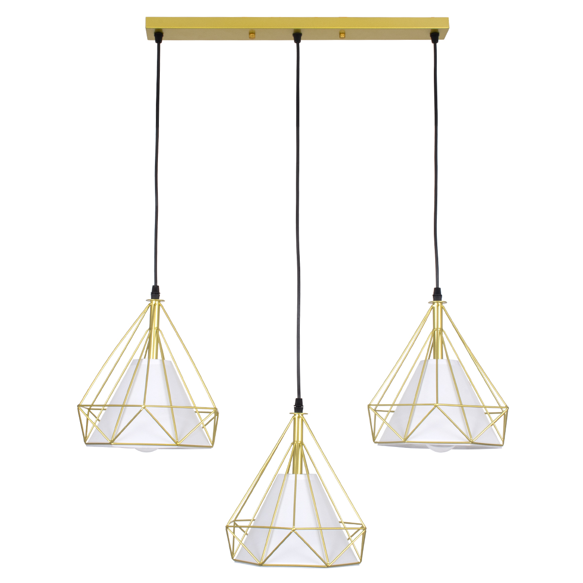 GloboStar® EIFFEL 61571 Vintage Κρεμαστό Φωτιστικό Ράγα Τρίφωτο 3 x E27 IP20 Χρυσό Μέταλλο με Λευκό Ύφασμα - Μ68 x Π25 x Υ130cm - Image 3