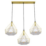 GloboStar® EIFFEL 61571 Vintage Κρεμαστό Φωτιστικό Ράγα Τρίφωτο 3 x E27 IP20 Χρυσό Μέταλλο με Λευκό Ύφασμα - Μ68 x Π25 x Υ130cm - Image 4