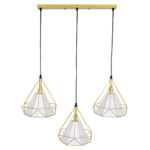GloboStar® EIFFEL 61571 Vintage Κρεμαστό Φωτιστικό Ράγα Τρίφωτο 3 x E27 IP20 Χρυσό Μέταλλο με Λευκό Ύφασμα - Μ68 x Π25 x Υ130cm - Image 5