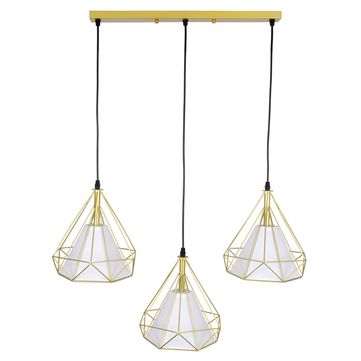 GloboStar® EIFFEL 61571 Vintage Κρεμαστό Φωτιστικό Ράγα Τρίφωτο 3 x E27 IP20 Χρυσό Μέταλλο με Λευκό Ύφασμα - Μ68 x Π25 x Υ130cm - Image 5