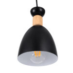 GloboStar® AVA 61572 Μοντέρνο Κρεμαστό Φωτιστικό Καμπάνα Τρίφωτο 3 x E27 IP20 Μαύρο Μέταλλο με Μπεζ Ξύλο - Μ35 x Π35 x Υ130cm - Image 6