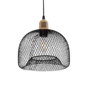 GloboStar® GLOZIA 201-0018 Μοντέρνο Κρεμαστό Φωτιστικό Πλέγμα Μονόφωτο 1 x E27 IP20 Μαύρο & Χρυσό Μέταλλο - Μ26 x Π26 x Υ70cm