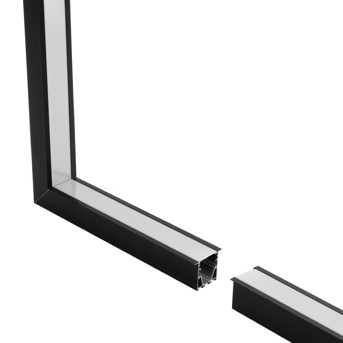 GLOBOSTAR® ALP-CORNER-IN90 RECESSA 61792 Χωνευτό Προφίλ Αλουμινίου Γωνία με Λευκό Γαλακτερό Πατητό Κάλυμμα για Ταινίες LED IP20 - Μαύρο Ματ - Μ30 x Π3.5 x Υ4cm - Image 2