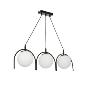 GloboStar® FLASHO 201-0111 Vintage Κρεμαστό Φωτιστικό Οροφής Ράγα Τρίφωτο 3 x E27 IP20 Μαύρο Μέταλλο με Γαλακτερό Γυαλί - Μ50 x Π25 x Υ70cm