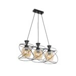 GloboStar® GLINDER 201-0067 Vintage Κρεμαστό Φωτιστικό Ράγα Τρίφωτο 3 x E27 IP20 Μαύρο Μέταλλο - Μ50 x Π15 x Υ68cm