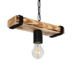 GloboStar® GLISTER 201-0001 Vintage Κρεμαστό Φωτιστικό Ράγα Μονόφωτο 1 x E27 IP20 Μπεζ Ξύλο με Μαύρο Σχοινί - Μ30 x Π10 x Υ60cm