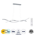 GloboStar® MORALES 61277 Κρεμαστό Φωτιστικό Οροφής Design LED CCT 54W 6048lm 200° AC 220-240V - Εναλλαγή Φωτισμού μέσω Τηλεχειριστηρίου All In One Ψυχρό 6000k+Φυσικό 4500k+Θερμό 2700K Dimmable Μ90 x Π14 x Υ14cm - Ασημί Βούρτσας - 3 Χρόνια Εγγύηση