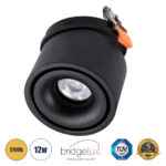 GloboStar® OMEGA-R 60297 Χωνευτό LED Spot Downlight TrimLess Φ10cm 12W 1500lm 36° AC 220-240V IP20 Φ10 x Υ8.2cm - Στρόγγυλο - Μαύρο - Θερμό Λευκό 2700K - Bridgelux COB - 5 Years Warranty