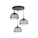 GloboStar® FLICKA 201-0113 Vintage Κρεμαστό Φωτιστικό Πλέγμα Τρίφωτο 3 x E27 IP20 Μαύρο Μέταλλο- Μ40 x Π40 x Υ70cm