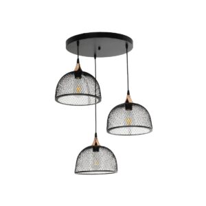 GloboStar® FLICKA 201-0113 Vintage Κρεμαστό Φωτιστικό Πλέγμα Τρίφωτο 3 x E27 IP20 Μαύρο Μέταλλο- Μ40 x Π40 x Υ70cm