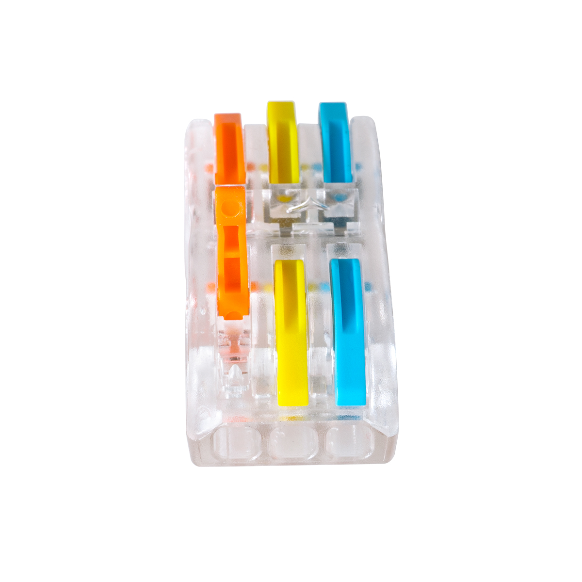GloboStar® FAST-CONNECT 69908 Τριπλή Κλέμα Ταχείας Σύνδεσης & Διακλάδωσης Καλωδίων - 3 x Είσοδοι & 3 x Έξοδοι με Συμβατή Διατομή Καλωδίων 0.08mm² έως 2.5mm² - 250V/4KV 32A Max - Μ4 x Π4 x Υ1.5cm - Διάφανο με Πορτοκαλί, Κίτρινο & Μπλε - Πακέτο 5 Τεμαχίων - 5 Years Warranty - Image 3