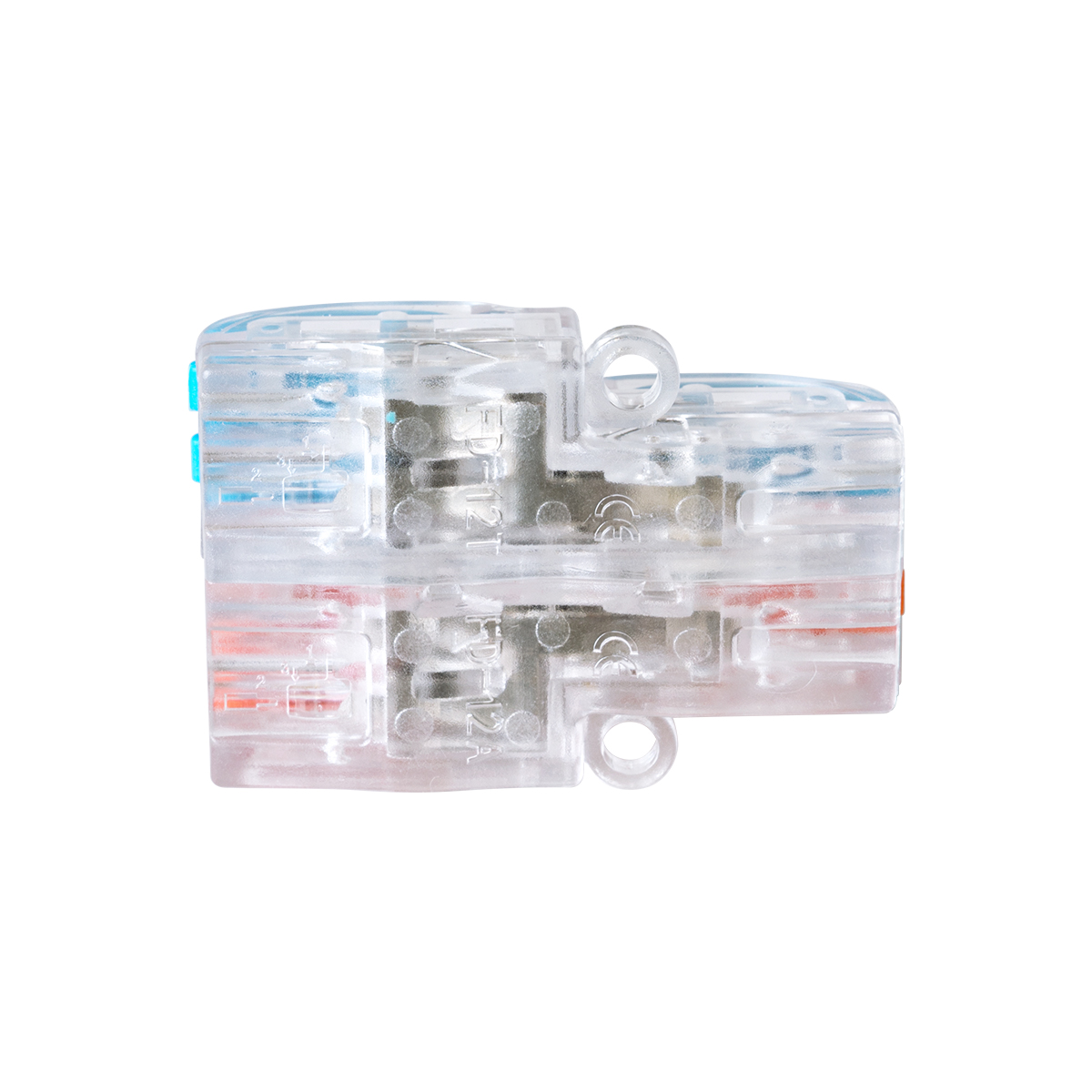 GloboStar® FAST-CONNECT 69909 Διπλή σε Τετραπλή Κλέμα Ταχείας Σύνδεσης & Διακλάδωσης Καλωδίων - 2 x Είσοδοι & 4 x Έξοδοι με Συμβατή Διατομή Καλωδίων 0.08mm² έως 2.5mm² - 250V/4KV 32A Max - Μ2.6 x Π4 x Υ1.5cm - Διάφανο με Πορτοκαλί & Μπλε - Πακέτο 5 Τεμαχίων - 5 Years Warranty - Image 5