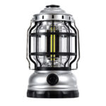 GloboStar® 69933 Αυτόνομο Επαναφορτιζόμενο Φανάρι Camping LED 5W με Επαναφορτιζόμενη Μπαταρία 18650 1200mAh Li-ion - Power Bank - Αδιάβροχο IP54 - Dimmable - Μαύρο Ασημί - Ψυχρό Λευκό 6000K Φ10.2 x Υ18cm - Image 3
