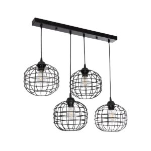 GloboStar® PULSAR 201-0103 Vintage Κρεμαστό Φωτιστικό Ράγα Πολύφωτο 4 x E27 IP20 Μαύρο Μέταλλο - Μ70 x Π20 x Υ80cm