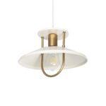 GloboStar® BILLA 203-0041 Vintage Κρεμαστό Φωτιστικό Καμπάνα Μονόφωτο 1 x E27 IP20 Λευκό & Χρυσό Μέταλλο - M30.5 x Π30.5 x Υ20cm