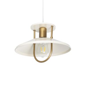 GloboStar® BILLA 203-0041 Vintage Κρεμαστό Φωτιστικό Καμπάνα Μονόφωτο 1 x E27 IP20 Λευκό & Χρυσό Μέταλλο - M30.5 x Π30.5 x Υ20cm