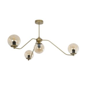 GloboStar® SUNRAY 201-0110 Vintage Κρεμαστό Φωτιστικό Μπάλα Πολύφωτο 4 x E27 IP20 Μαύρο Μέταλλο με Μελί Γυαλί - Μ55 x Π55 x Υ48cm