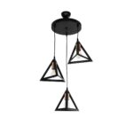 GloboStar® TRIANGLE 203-0162 Μοντέρνο Κρεμαστό Φωτιστικό Καμπάνα Τρίφωτο 3 x E27 IP20 Μαύρο με Χρυσό Πλαστικό - Μ50 x Π50 x Υ80cm