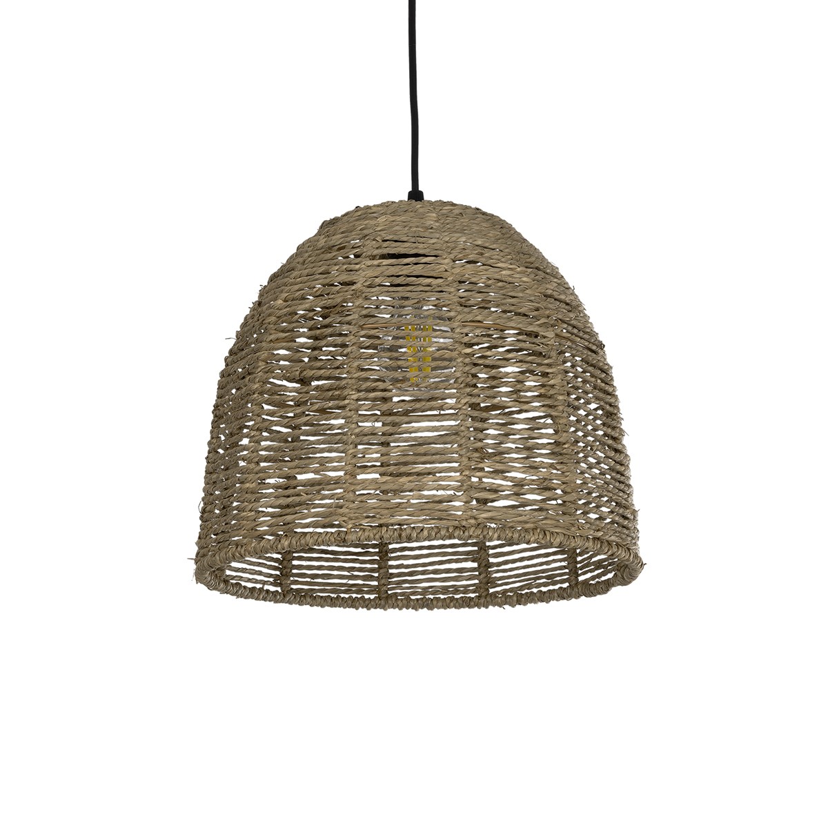 GloboStar® MEKA 204-0162 Boho Κρεμαστό Φωτιστικό Καμπάνα Μονόφωτο 1 x E27 IP20 Καφε Σχοινί - Μ31 x Π31 x Υ26cm