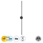 GloboStar® DIADEM 61333 Φωτιστικό Τοίχου - Απλίκα Design LED CCT 18W 2160lm 120° AC 220-240V - Εναλλαγή Φωτισμού μέσω Διακόπτη On/Off All In One Ψυχρό 6000k+Φυσικό 4500k+Θερμό 2700k Μ10 x Π4 x Υ120cm - Μαύρο - 3 Years Warranty