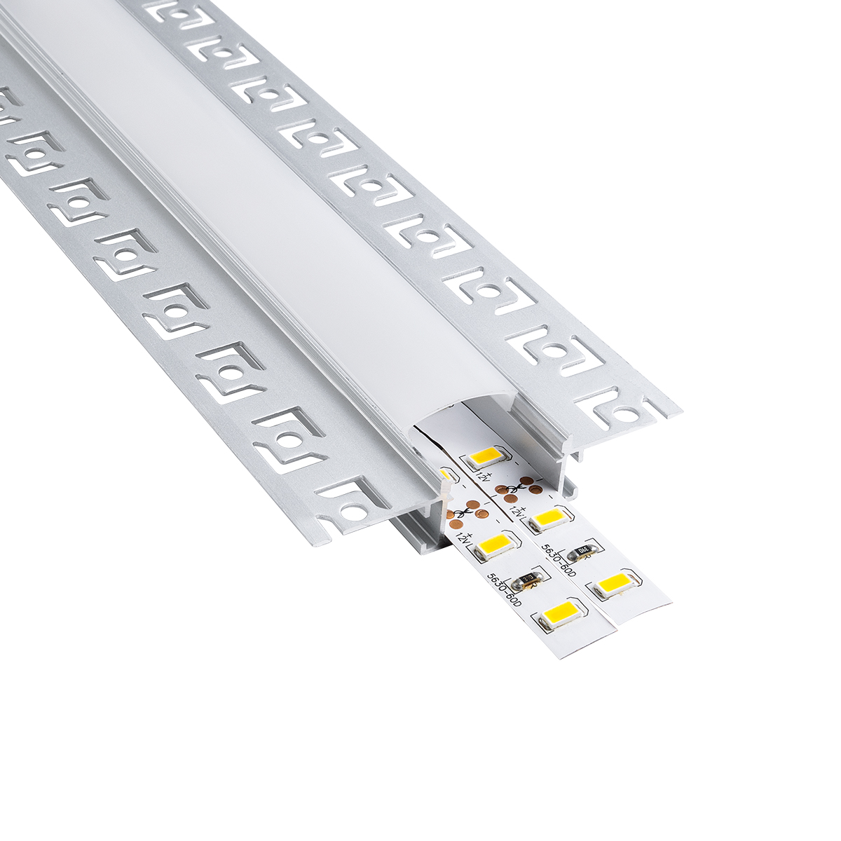GloboStar® PLASTERBOARD-PROFILE 70819-3M Προφίλ Αλουμινίου - Βάση & Ψύκτρα Ταινίας LED με Λευκό Γαλακτερό Κάλυμμα - Χωνευτή Χρήση σε Γυψοσανίδα - Trimless - Πατητό Κάλυμμα - Ασημί - 3 Μέτρα - Πακέτο 5 Τεμαχίων - Μ300 x Π6.7 x Υ1.4cm