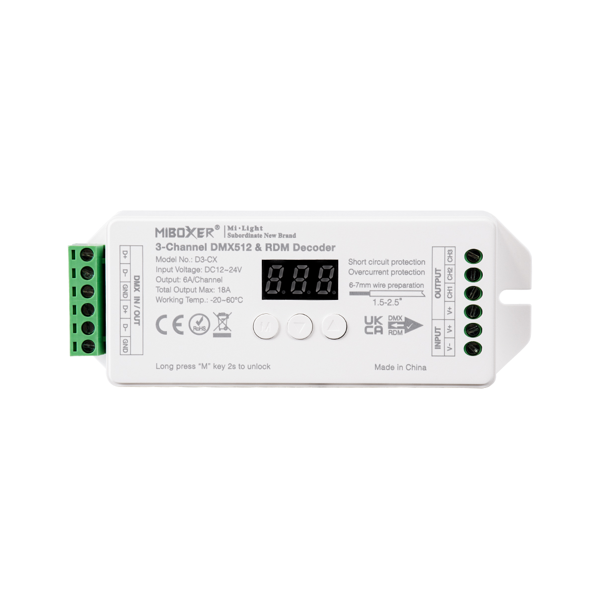 GloboStar® 71425 D3-CX Mi-BOXER DC DMX & RDM Dimmer High Speed Controller / Decoder 3 Καναλιών DC 12-24V 3 x 6A 144W - Max 18A 432W - IP20 Μ13 x Π5 x Υ2.5cm - 5 Years Warranty - Image 2