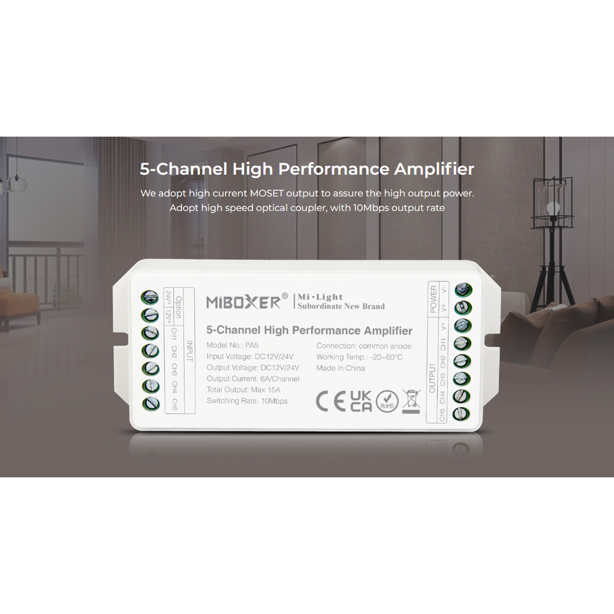 GloboStar® 71429 PA5 Mi-BOXER DC Power & Signal High Speed Amplifier Ενισχυτής Ισχύος & Σήματος Υψηλών Ταχυτήτων 5 Καναλιών DC 12-24V 5 x 6A 144W - Max 15A 360W - IP20 RGBW+WW Μ11.4 x Π4.9 x Υ2.8cm - 5 Years Warranty - Image 13