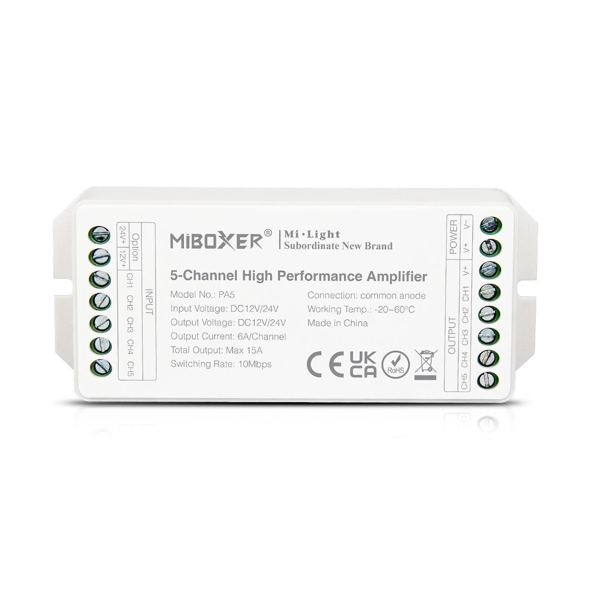 GloboStar® 71429 PA5 Mi-BOXER DC Power & Signal High Speed Amplifier Ενισχυτής Ισχύος & Σήματος Υψηλών Ταχυτήτων 5 Καναλιών DC 12-24V 5 x 6A 144W - Max 15A 360W - IP20 RGBW+WW Μ11.4 x Π4.9 x Υ2.8cm - 5 Years Warranty - Image 7