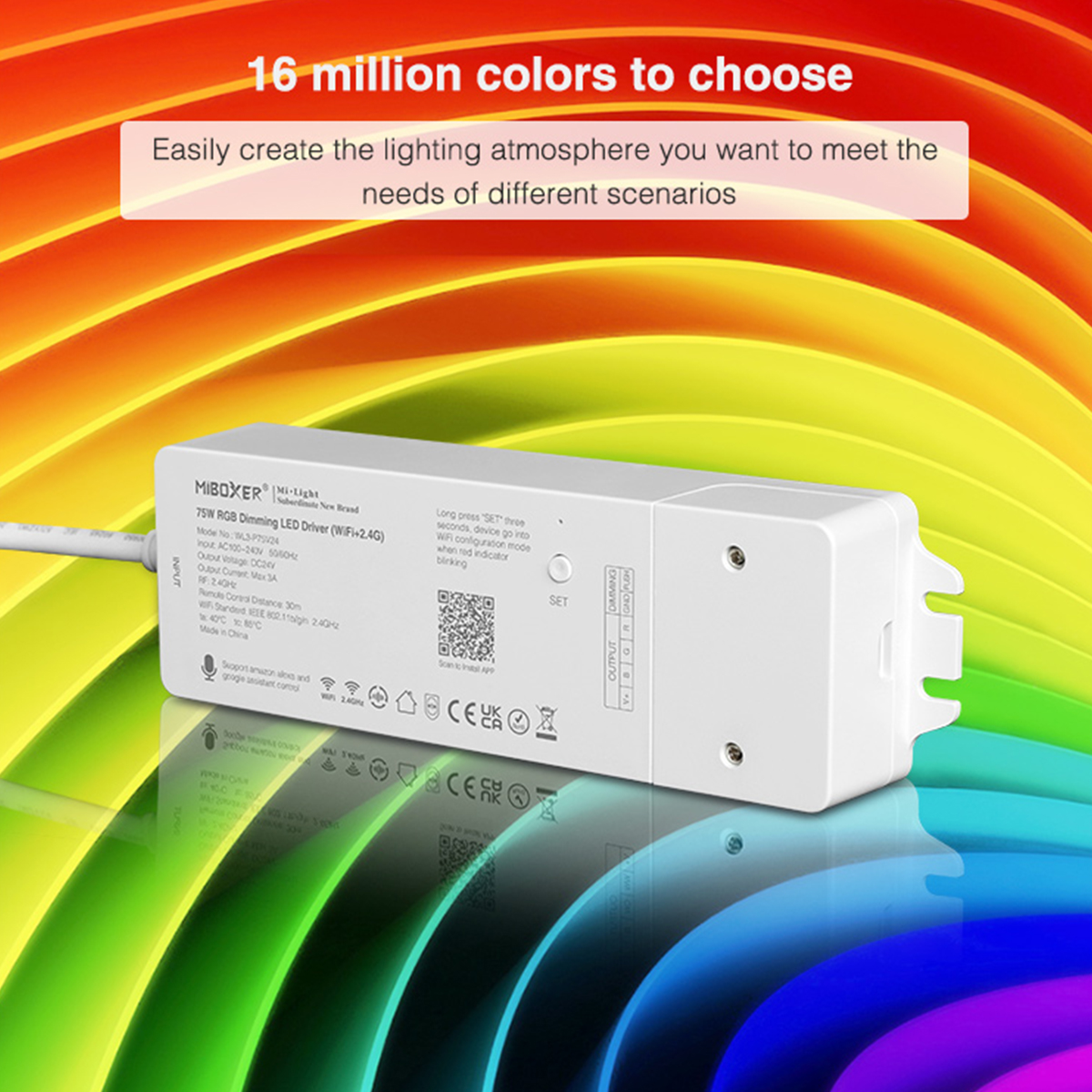 GloboStar® 71439 WL3-P75V24 Mi-BOXER DC Smart Wifi & RF 2.4Ghz & Push Dimming Power Supply Τροφοδοτικό SELV & Controller / Dimmer All in One 3 Καναλιών AC100-240V σε DC 24V 3 x 0.6A 14.4W - Max 3A 75W - IP20 RGB Μ19 x Π5.5 x Υ3.2cm - 5 Years Warranty - Image 10