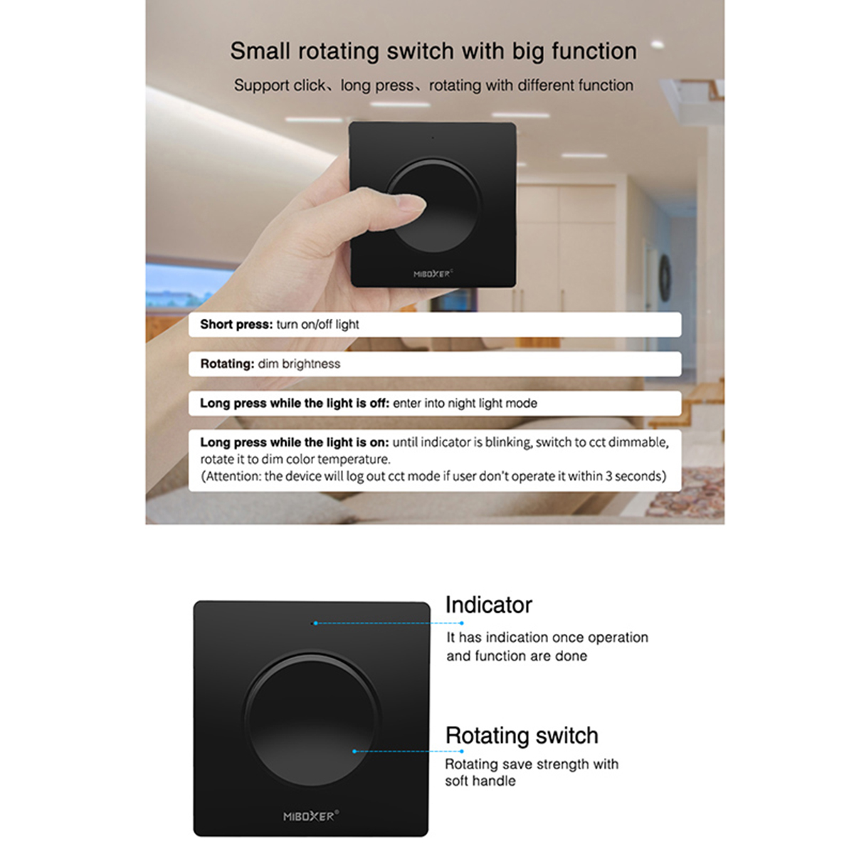 GloboStar® 71444 K1-B Mi-BOXER Ασύρματο Επιτοίχιο Χειριστήριο Dimmer RF 2.4Ghz για όλα τα Μονόχρωμα Mi-BOXER Controller DC 3V 1 x CR2032 - IP20 Μαύρο Μ8.5 x Π8.5 x Υ2.5cm - 5 Years Warranty - Image 8