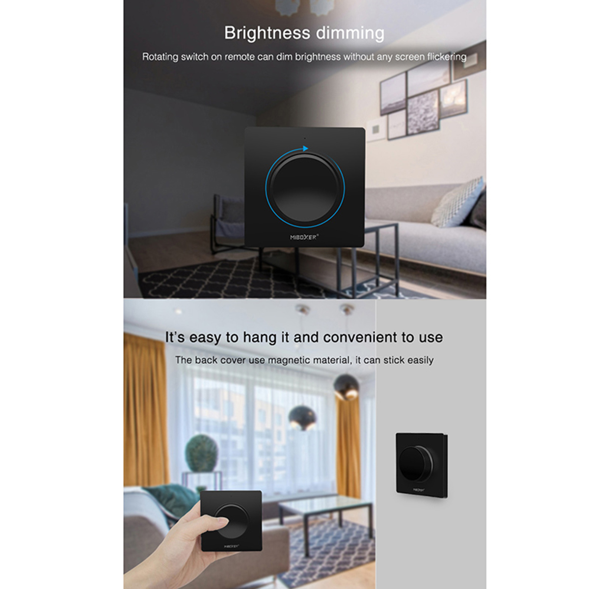 GloboStar® 71444 K1-B Mi-BOXER Ασύρματο Επιτοίχιο Χειριστήριο Dimmer RF 2.4Ghz για όλα τα Μονόχρωμα Mi-BOXER Controller DC 3V 1 x CR2032 - IP20 Μαύρο Μ8.5 x Π8.5 x Υ2.5cm - 5 Years Warranty - Image 9