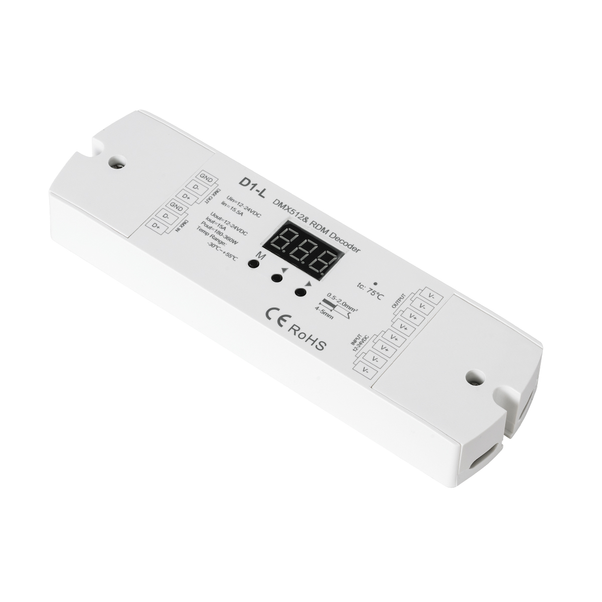 GloboStar® 71446 D1-L SKYDANCE DC DMX & RDM Dimmer High Speed Controller / Decoder 1 Καναλιού DC 12-24V 1 x 15.5A 360W - Max 15.5A 360W - IP20 Μ17 x Π5 x Υ2.5cm - 5 Years Warranty